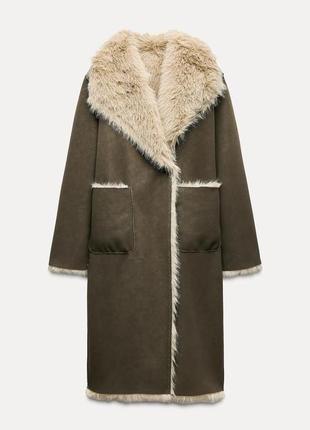 Двостороннє довге пальто з хутром zara