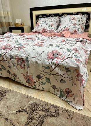 Постельное белье бязь голд лотос 🌸🥰, простинь на резинці бязь голд, простирадло на резинці бязь голд