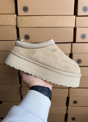 Женские угги ugg tasman platform beige зимние теплые на меху, угги на овчине