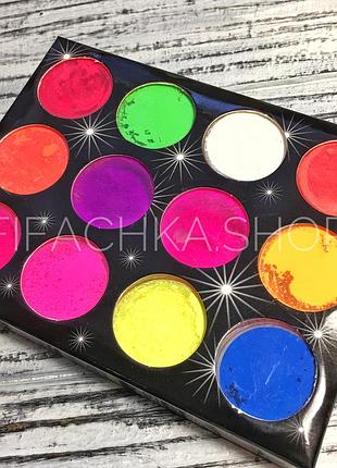 Неоновый пигмент для дизайна ногтей, набор 12 шт