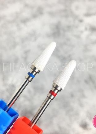 Керамическая фреза для ногтей конус узкий прямой закругленный №05, красная насечка