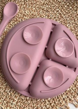 Набор детской силиконовой посуды 9 предметов на присосках цвет розовый пакунок малюка