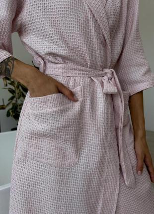 Жіночий халат шаль ланцюжок, ніжно-рожевий4 фото