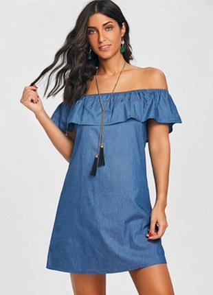 Джинсовый сарафан/платье с открытыми плечами женское платье denim&co платье из волан и открытыми плечами