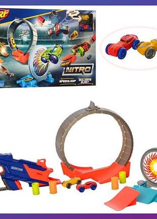 Детская игрушка автотрек бластер nerf 7715 с машинками