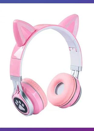 Навушники дитячі бездротові з котячими вушками viv-38m led bluetooth навушники накладні рожеві