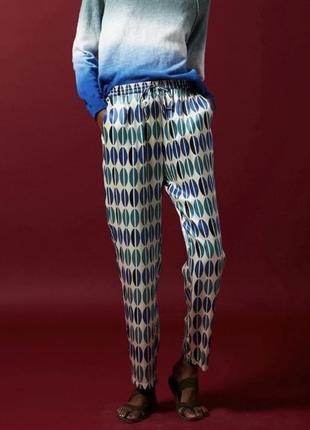 Брюки шелковые вискозные брюки женские горчичные з синим hartford 4/ l8 фото