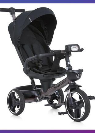 Дитячий триколісний велосипед — коляска turbo trike mt 1002-1 з батьківською ручкою чорний