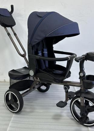 Дитячий триколісний велосипед — коляска turbo trike mt 1003-9 з батьківською ручкою синій