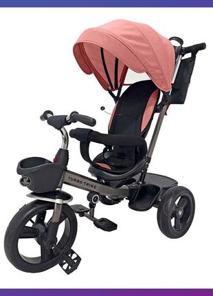 Дитячий триколісний велосипед — коляска turbo trike mt 1001-7 з батьківською ручкою персиковий