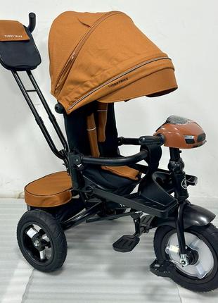 Дитячий триколісний велосипед — коляска turbo trike mt 1007-11 з батьківською ручкою жовтогарячий