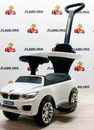 Детская толокар каталка bambi bmw 2в1 с бампером и родительской ручкой 3503b  белый