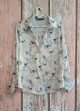 Сатиновая рубашка с птицами