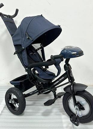 Детский трехколесный велосипед - коляска turbo trike mt 1006-9 с родительской ручкой темно-синий