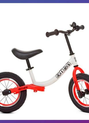 Детский беговел велобег на стальной раме 12 дюймов profi kids m 5460a-7 бело-красный