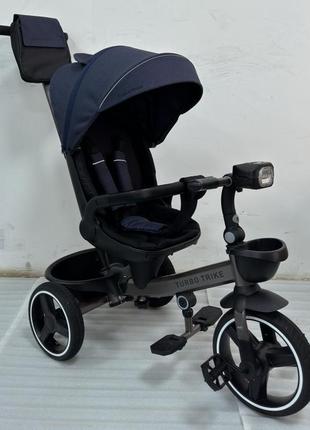 Дитячий триколісний велосипед — коляска turbo trike mt 1002-9 з батьківською ручкою синій