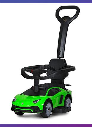 Детская каталка-толокар lamborghini m 5777 с родительской ручкой 2в1 зеленый