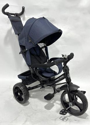 Дитячий триколісний велосипед — коляска turbo trike mt 1005-9 з батьківською ручкою синій