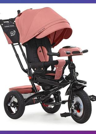 Дитячий триколісний велосипед — коляска turbo trike mt 1007-7 з батьківською ручкою персиковий