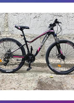 Велосипед гірський однопідвісний на алюмінієвій рамі crosser mary 29/15.5 shimano tourney чорно-рожевий