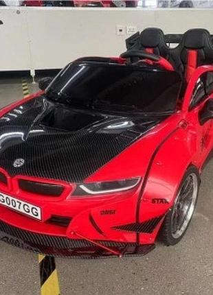 Дитячий електромобіль на акумуляторі двомісний bmw з пультом радіокерування для дітей 3-8 років червоний