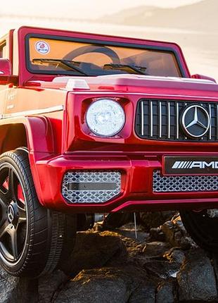 Детский электромобиль двухместный на аккумуляторе mercedes g63 на радиоуправлении для 3-8 лет покраска красный