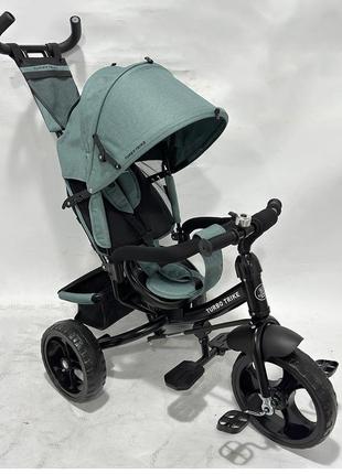 Дитячий триколісний велосипед — коляска turbo trike mt 1005-3 з батьківською ручкою м'ятний