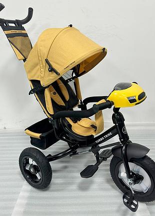 Детский трехколесный велосипед - коляска turbo trike mt 1006-10 с родительской ручкой желтый