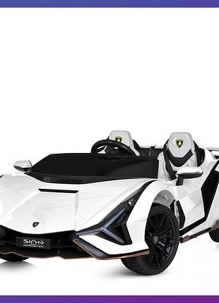 Детский электромобиль двухместный на аккумуляторе lamborghini sian m 5072 с пультом для детей 3-8 лет белый