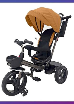 Дитячий триколісний велосипед — коляска turbo trike mt 1001-11 з батьківською ручкою жовтогарячий