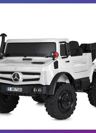 Дитячий електромобіль двомісний на акумуляторі вантажівка mercedes m 5837 з пультом для дітей 3-8 років білий