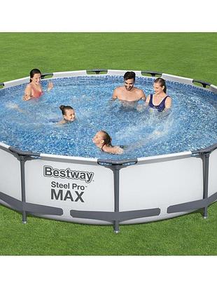 Круглий сімейний каркасний басейн bestway 56416 (366x76 см см) steel pro frame pool з фільтр-насосом+ подарунок