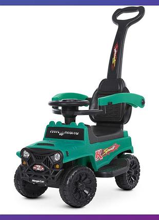 Дитяча каталка-толокар bambi m 4845 з батьківською ручкою 2 в 1 зелений
