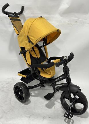 Дитячий триколісний велосипед — коляска turbo trike mt 1005-10 з батьківською ручкою жовтий