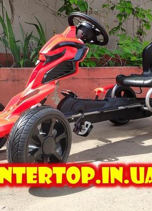 Детский педальный железный карт с усиленной рамой для детей 5-10 лет bambi 1504 красно-черный. картинг