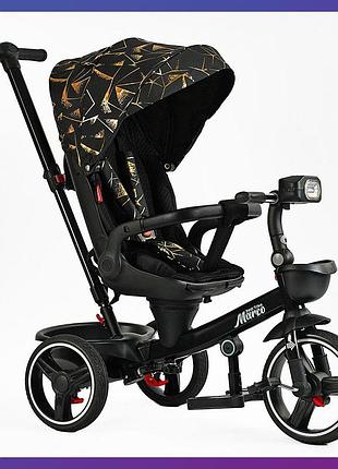 Детский трехколесный велосипед - коляска best trike marco 9155 / 390-07 с родительской ручкой черный