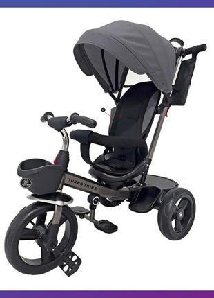 Дитячий триколісний велосипед — коляска turbo trike mt 1001-2 з батьківською ручкою сірий