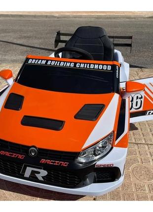 Детский электромобиль на аккумуляторе volkswagen polo m 5819 с пультом р/у для детей 3-8 лет оранжевый