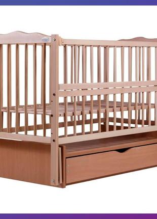 Дитяче ліжечко дерев'яне з бука веселка dvmo-3 маятник із шухлядою світлий натуральний