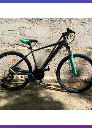 Велосипед горный одноподвесный на алюминиевой раме crosser solo 29/21 21s hidraulic shimano серо-зеленый
