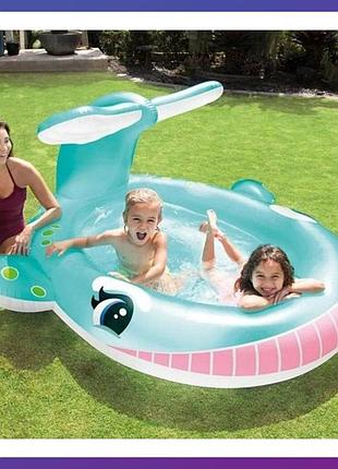 Дитячий надувний басейн з фонтаном intex 57440 кит (201 х 196 х 91 см)