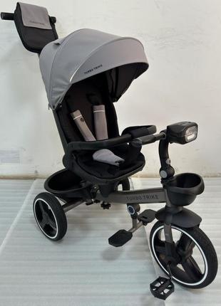 Дитячий триколісний велосипед — коляска turbo trike mt 1002-8 з батьківською ручкою сірий