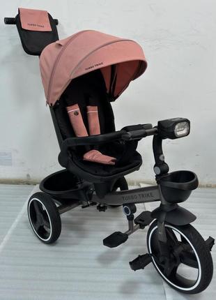 Дитячий триколісний велосипед — коляска turbo trike mt 1002-6 з батьківською ручкою рожевий