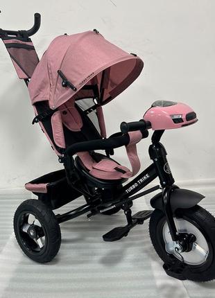 Детский трехколесный велосипед - коляска turbo trike mt 1006-6 с родительской ручкой розовый