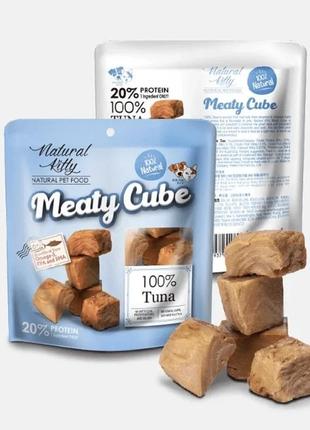 Лакомство для кошек и собак natural kitty meaty cube 100% tuna кубики з тунця 60 г