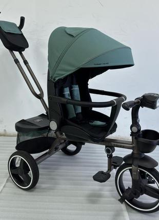 Дитячий триколісний велосипед — коляска turbo trike mt 1003-4 з батьківською ручкою зелений