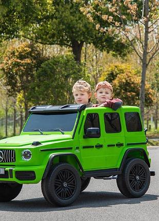 Детский электромобиль двухместный на аккумуляторе mercedes g63 на радиоуправлении для 3-8 лет покраска зеленый
