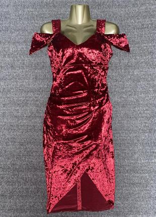 Красивое вечернее бордовое платье бархат