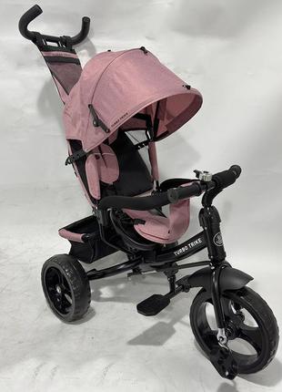 Дитячий триколісний велосипед — коляска turbo trike mt 1005-6 з батьківською ручкою рожевий