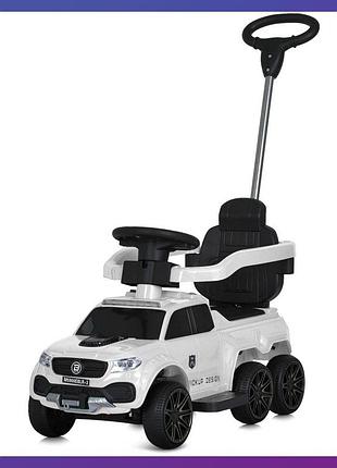 Детская каталка-толокар электромобиль bambi m 5900 с родительской ручкой и пультом 3 в 1 белый